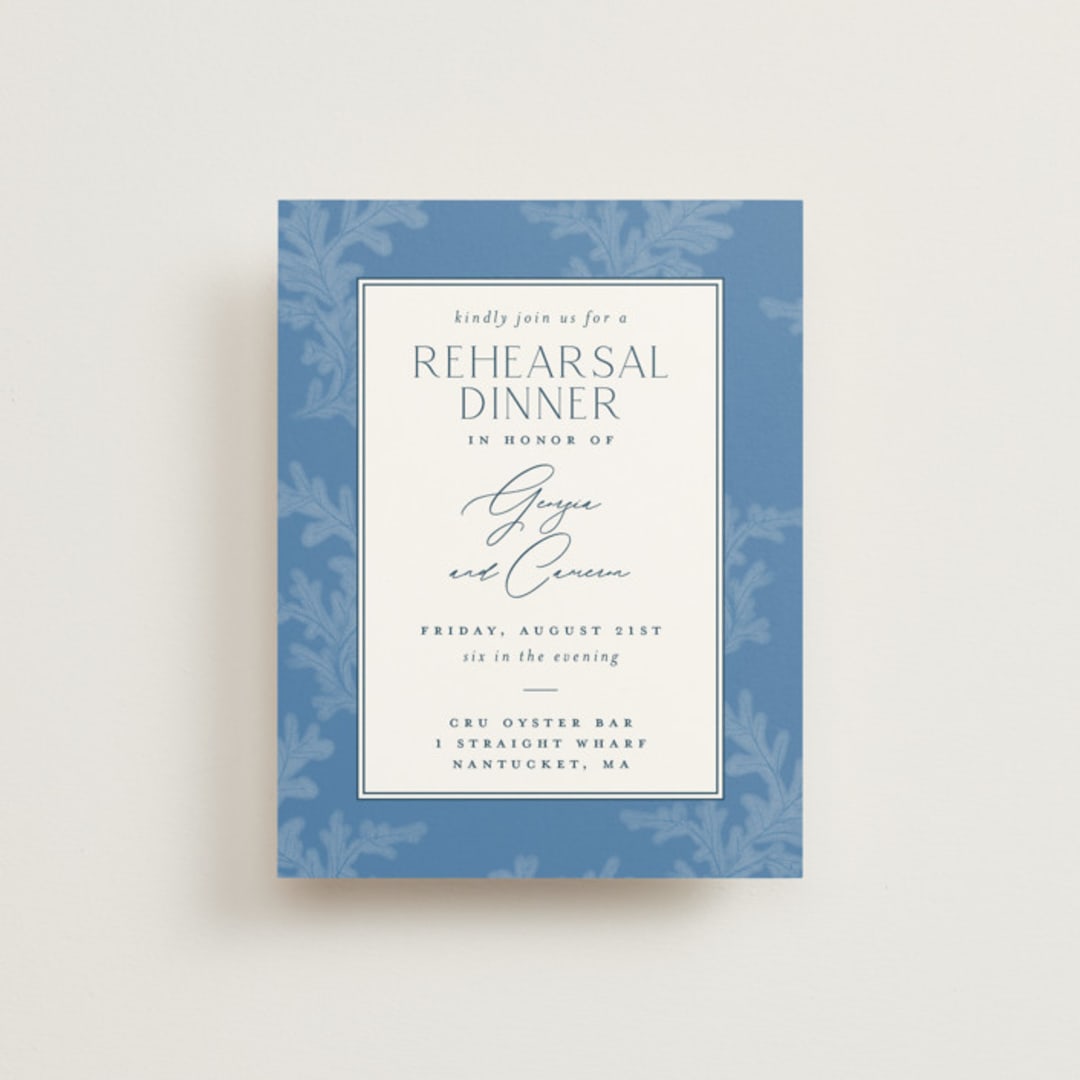 "Coastal Toile" - Rehearsal Dinner Cards in Sea by Jenna Holcomb - Front