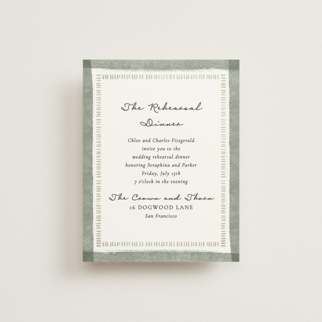 "Hand illustrated Garden Gate" - Rehearsal Dinner Cards in Forest by Jackie Crawford - Front