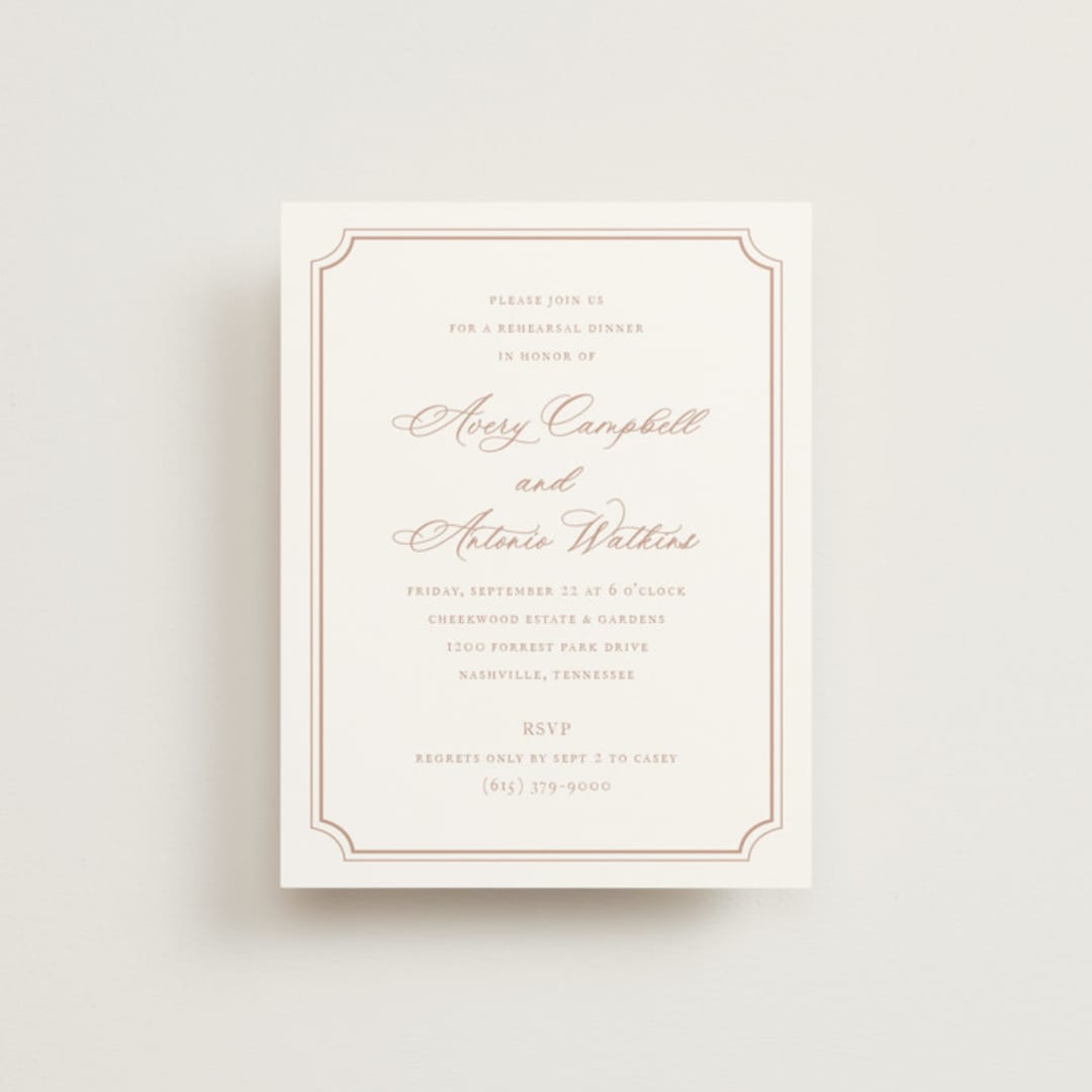 "Avery" - Rehearsal Dinner Cards in Dusty Pink by Jennifer Postorino - Front