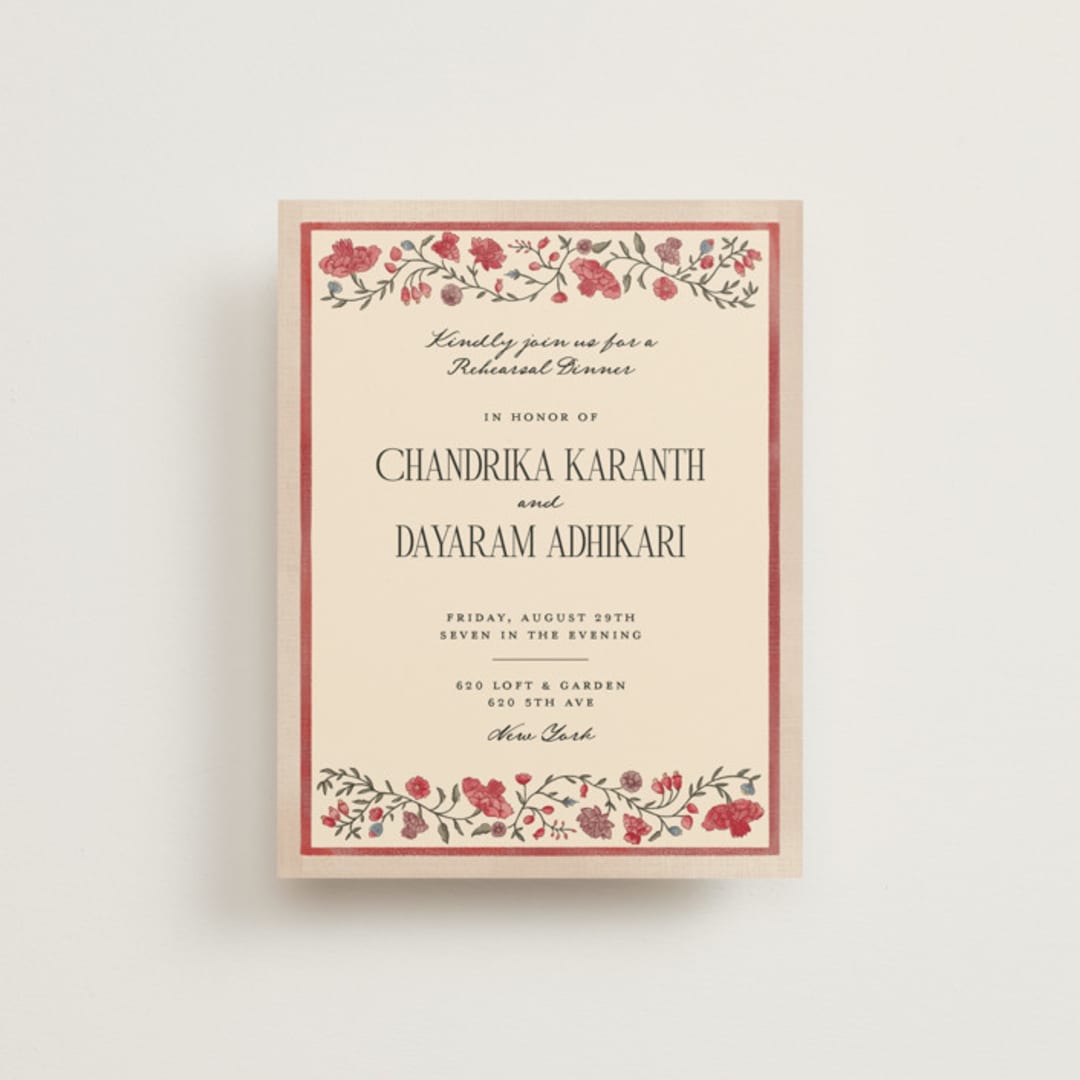 "Tapestry" - Rehearsal Dinner Cards in Almond by Jenna Holcomb - Front