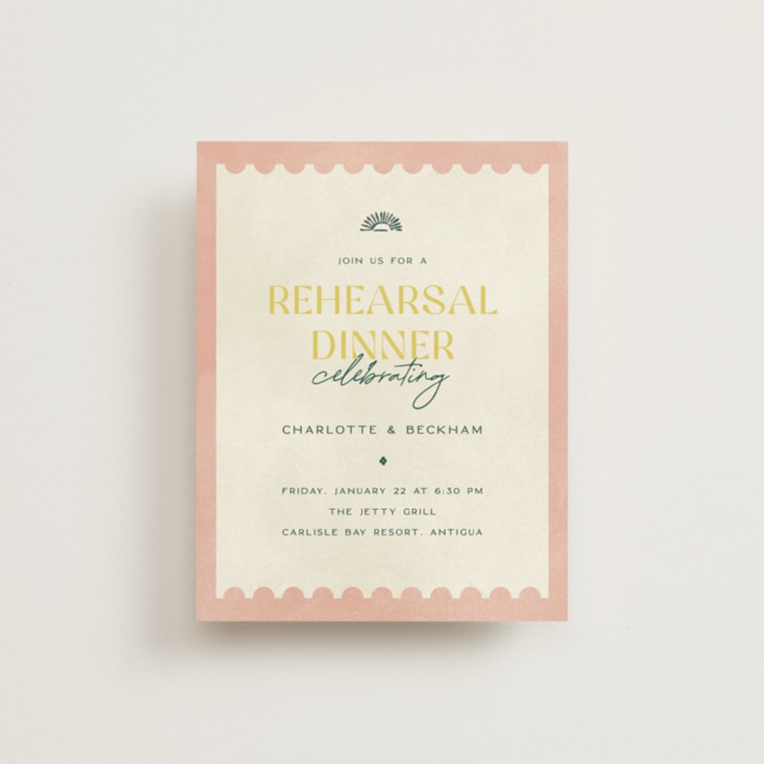 "Coastal Drift" - Rehearsal Dinner Cards in Caribbean Citrus by Pixel and Hank - Front