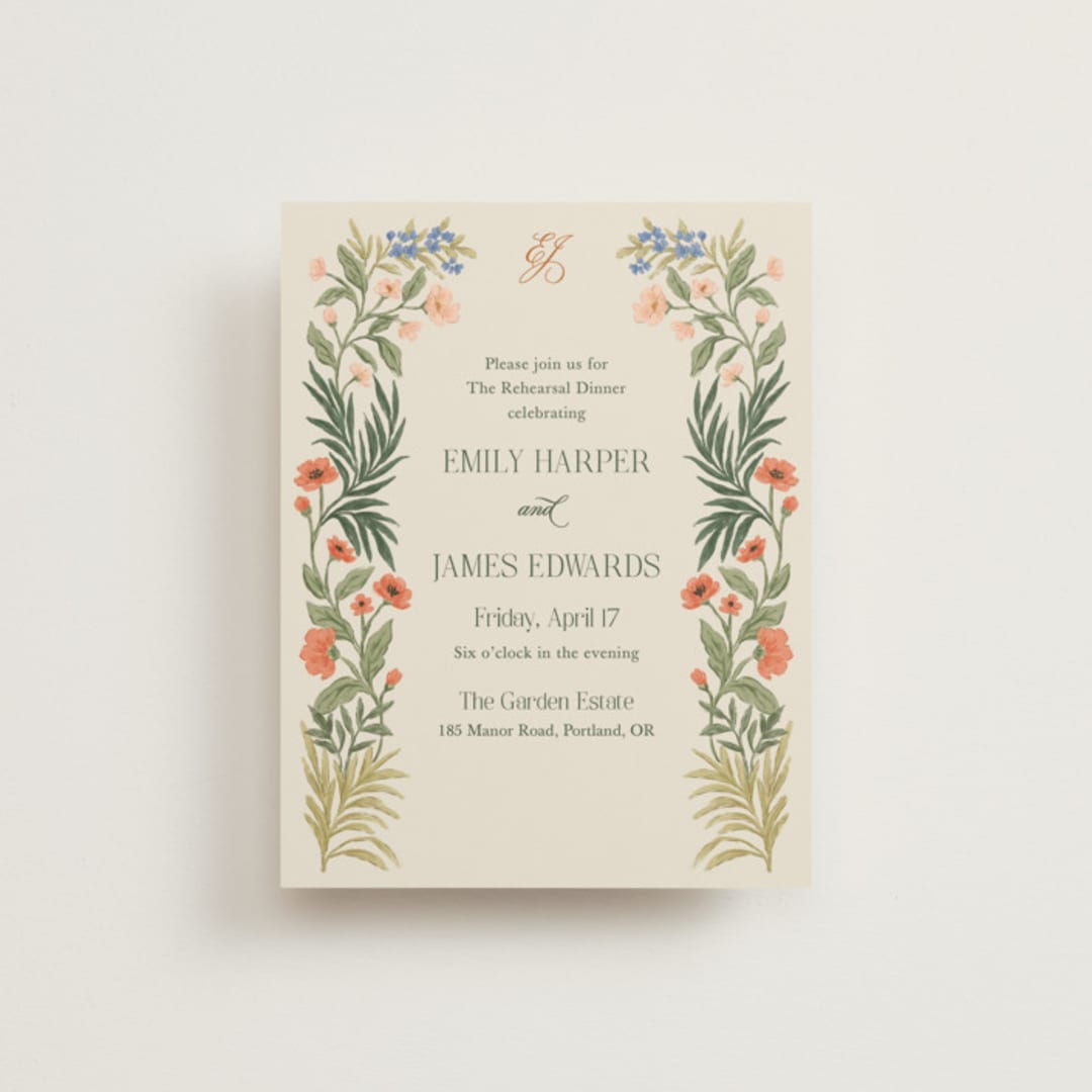 "Garden Heirloom" - Rehearsal Dinner Cards in Garden by Elly - Front