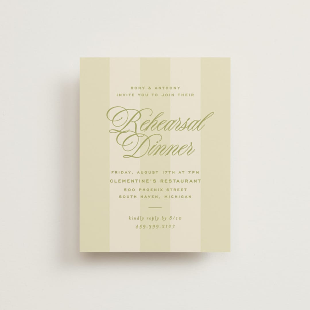 "rory" - Rehearsal Dinner Cards in Olive by Ellen Schlegelmilch - Front