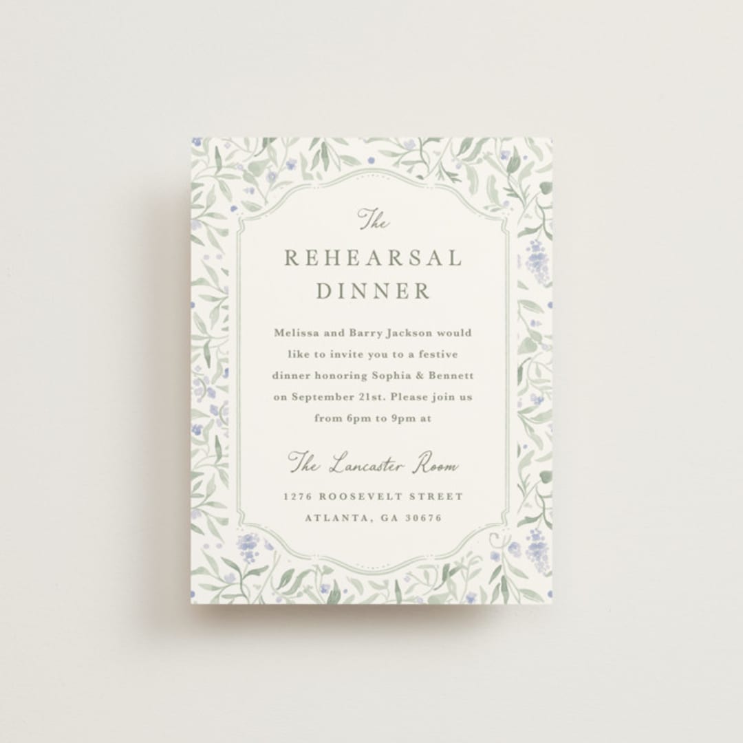 "Delicate Vines" - Rehearsal Dinner Cards in Periwinkle by Kristen Smith - Front