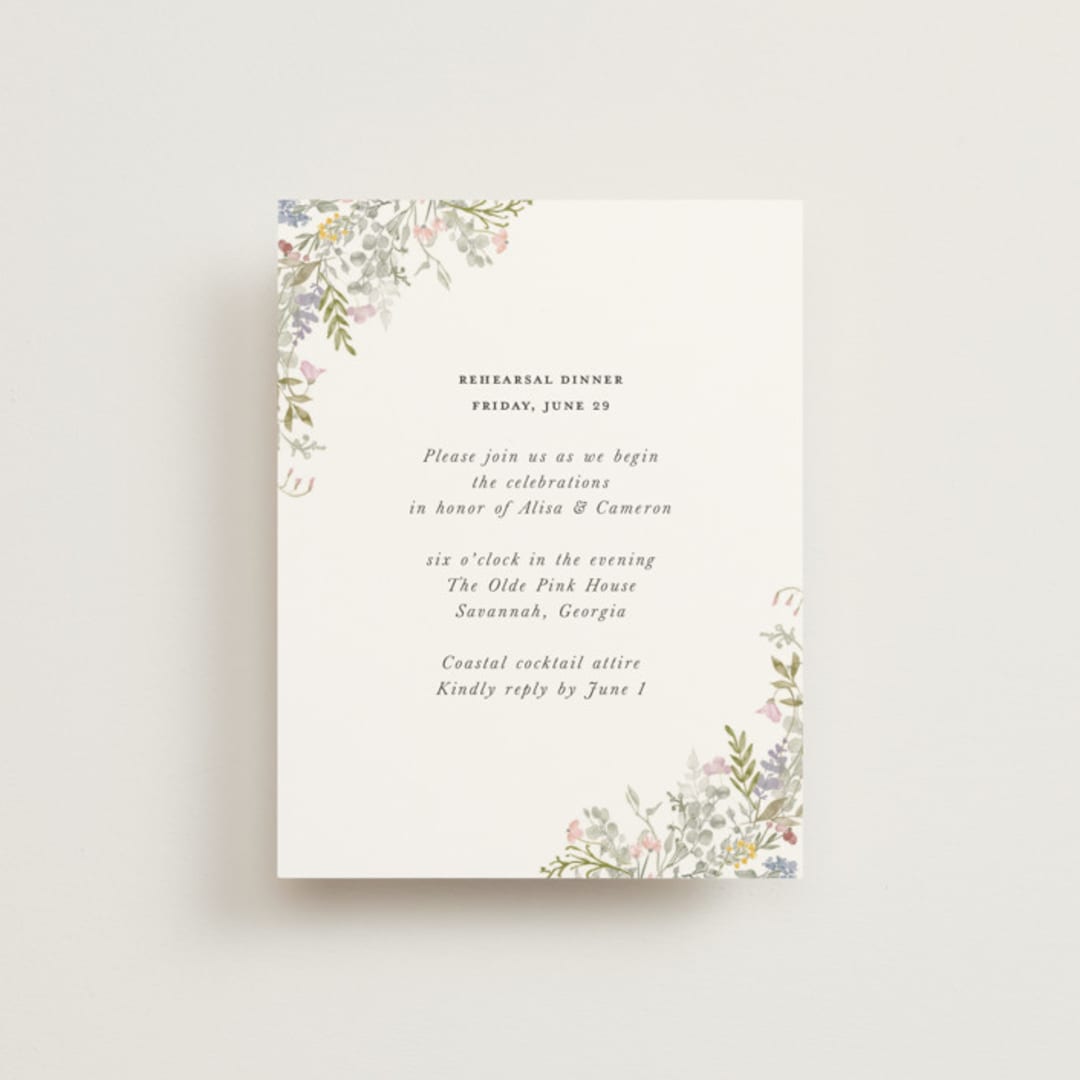 "flowering arch" - Rehearsal Dinner Cards in Sage by Lori Wemple - Front