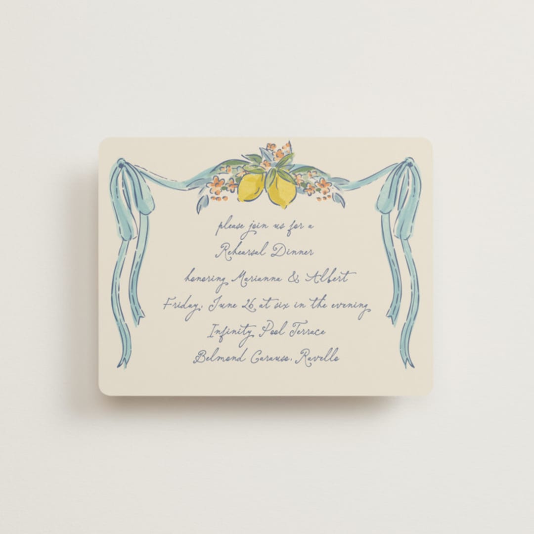 "Amalfi Coast Wedding" - Rehearsal Dinner Cards in Aqua by Chris Griffith - Front