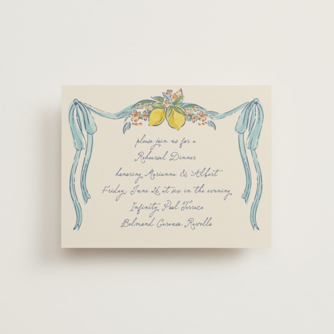 "Amalfi Coast Wedding" - Rehearsal Dinner Cards in Aqua by Chris Griffith - Front