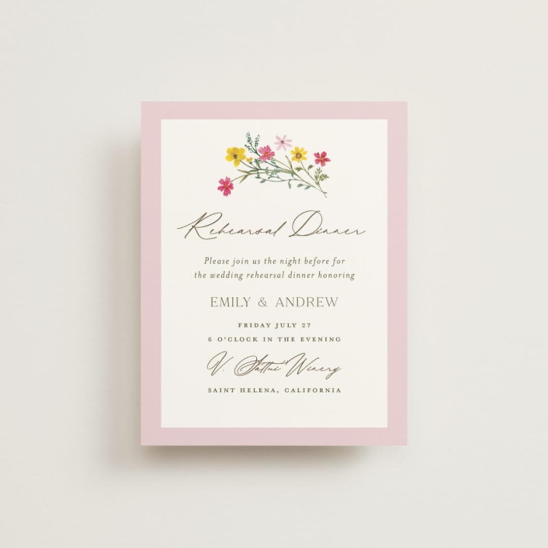 "Wildflower wreath" - Rehearsal Dinner Cards in Peony by Yaling Hou Suzuki - Front
