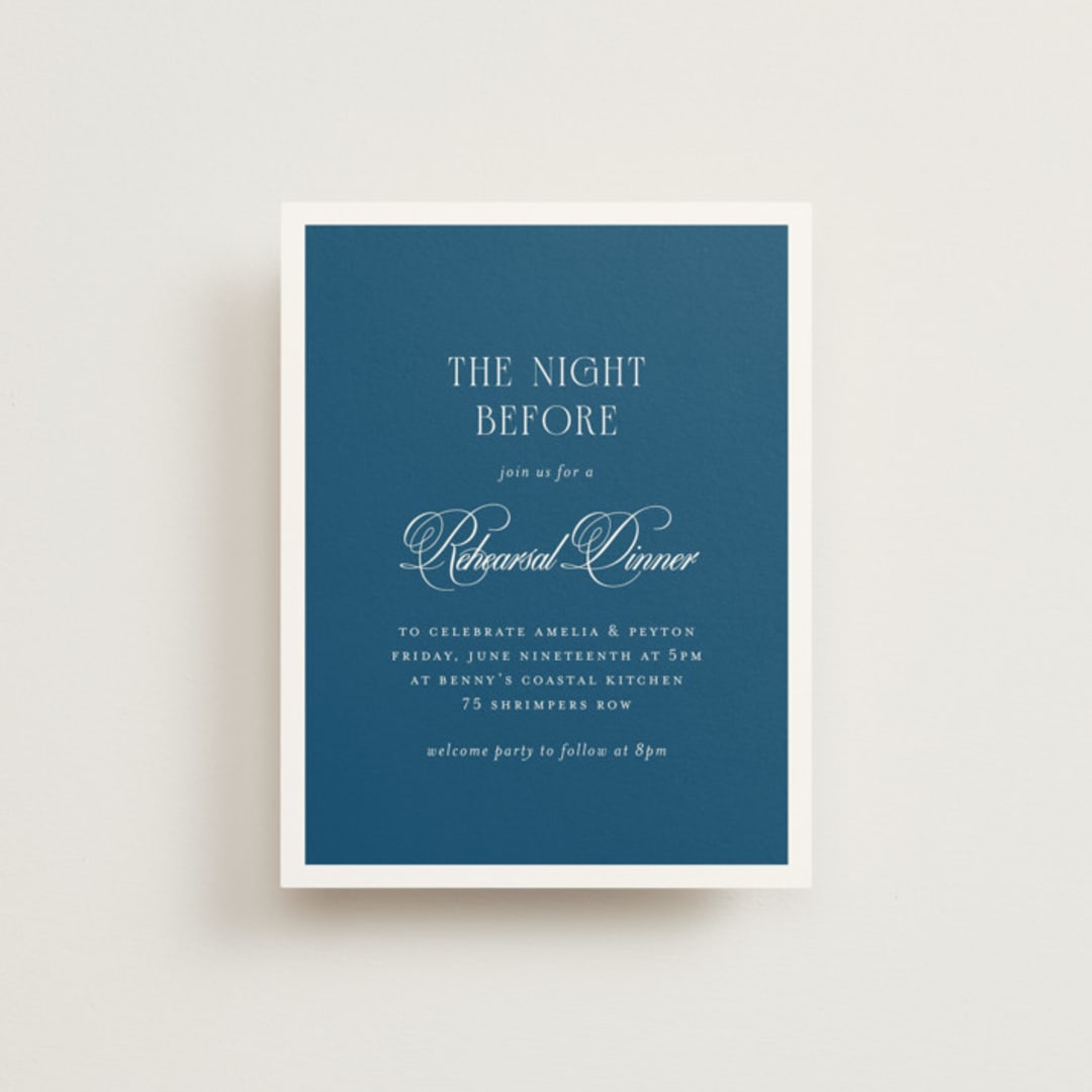 "Hilton" - Rehearsal Dinner Cards in Ocean by Kelly Schmidt - Front