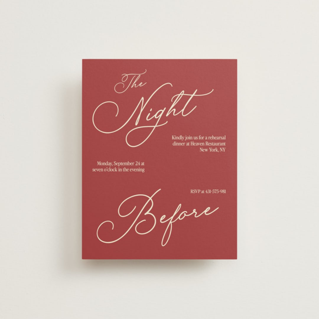 "Elizabeth" - Rehearsal Dinner Cards in Burgundy by Helena Vitto - Front