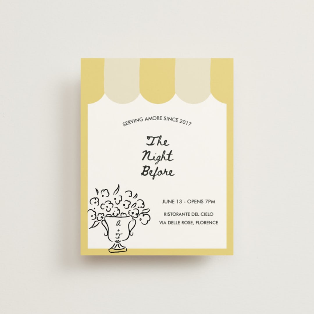 "Amore Mio" - Rehearsal Dinner Cards in Nero by Helena Vitto - Front