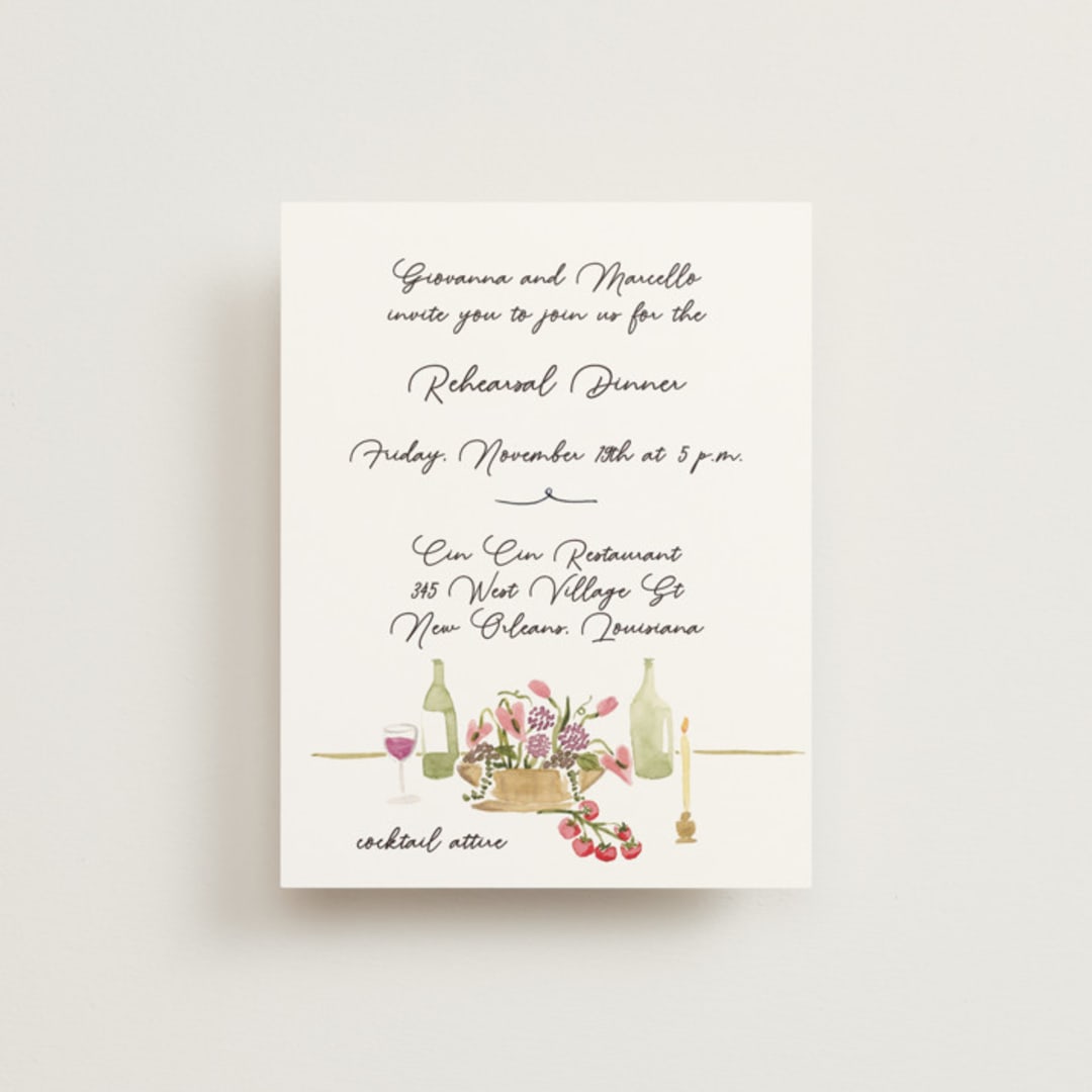 "Barolo" - Rehearsal Dinner Cards in Deep Blush by Pati Cascino - Front