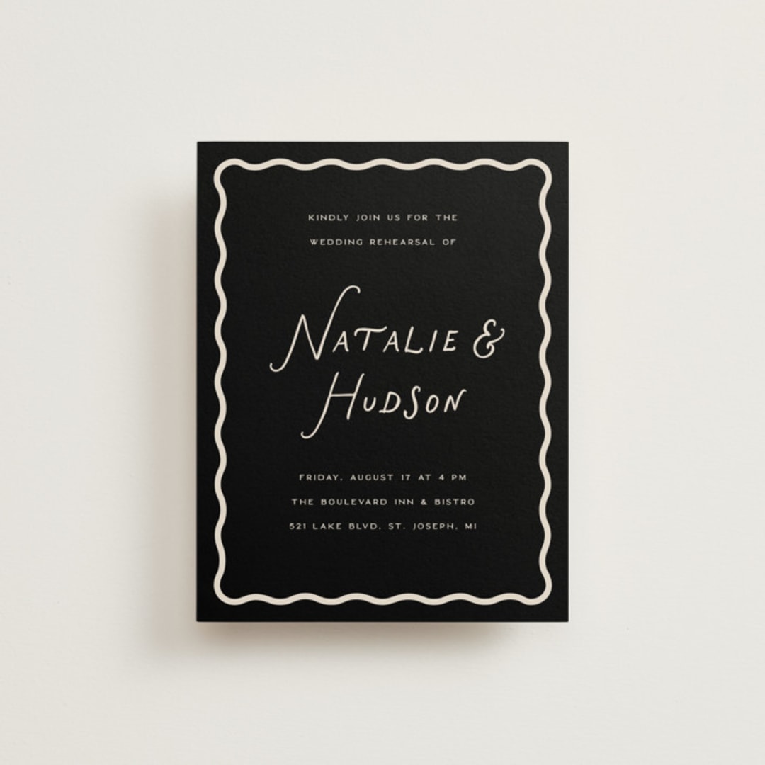 "Lovers" - Rehearsal Dinner Cards in Shadow by Pixel and Hank - Front