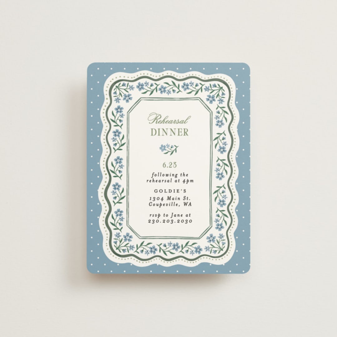 "Sweet Vintage" - Rehearsal Dinner Cards in Periwinkle by Alethea and Ruth - Front