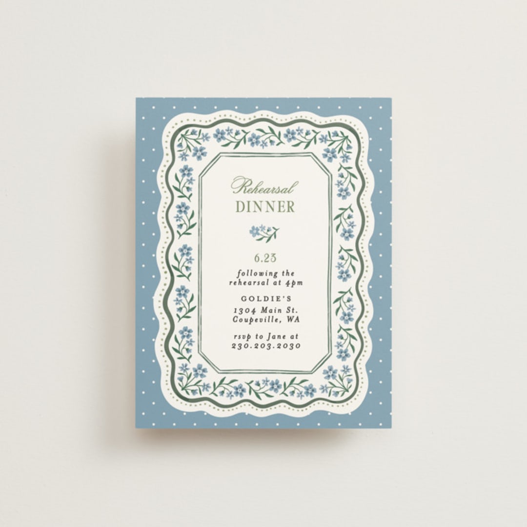 "Sweet Vintage" - Rehearsal Dinner Cards in Periwinkle by Alethea and Ruth - Front