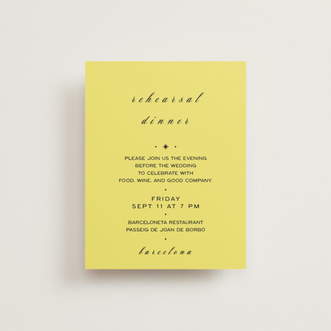 "In Lights" - Rehearsal Dinner Cards in Lemon by Ani Somi - Front