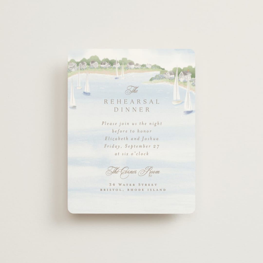 "Bristol" - Rehearsal Dinner Cards in Aqua by Jennifer Wick - Front