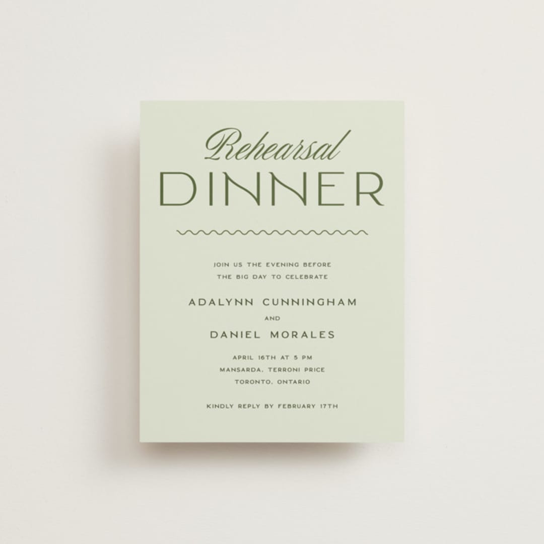 "Swoon" - Rehearsal Dinner Cards in Lemongrass by Sam Dubeau - Front