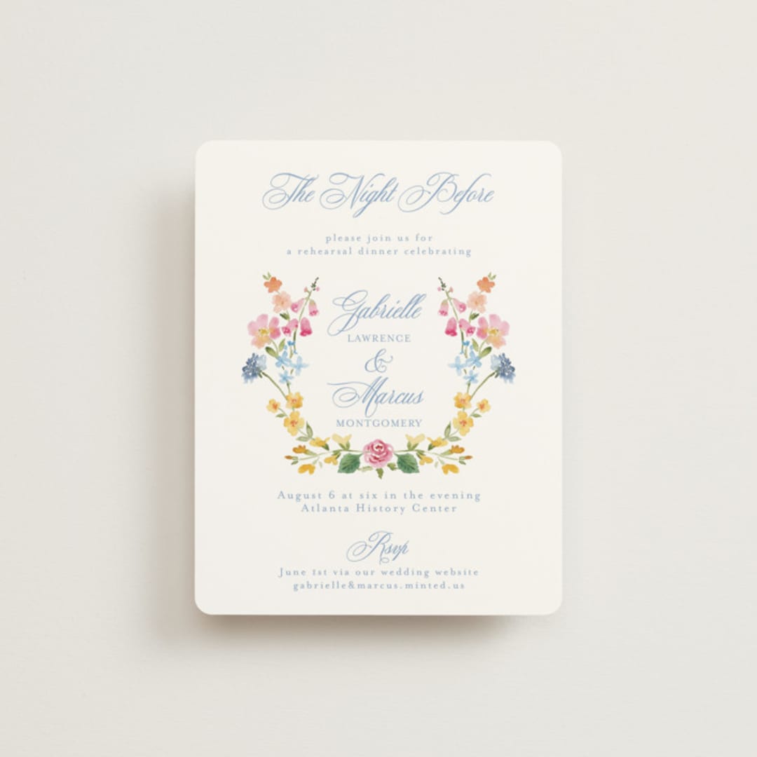 "Everlasting Romance" - Rehearsal Dinner Cards in Meadow by Petra Kern - Front