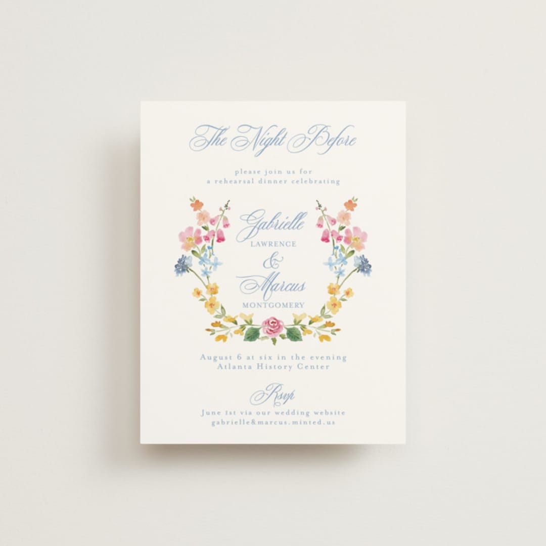 "Everlasting Romance" - Rehearsal Dinner Cards in Meadow by Petra Kern - Front