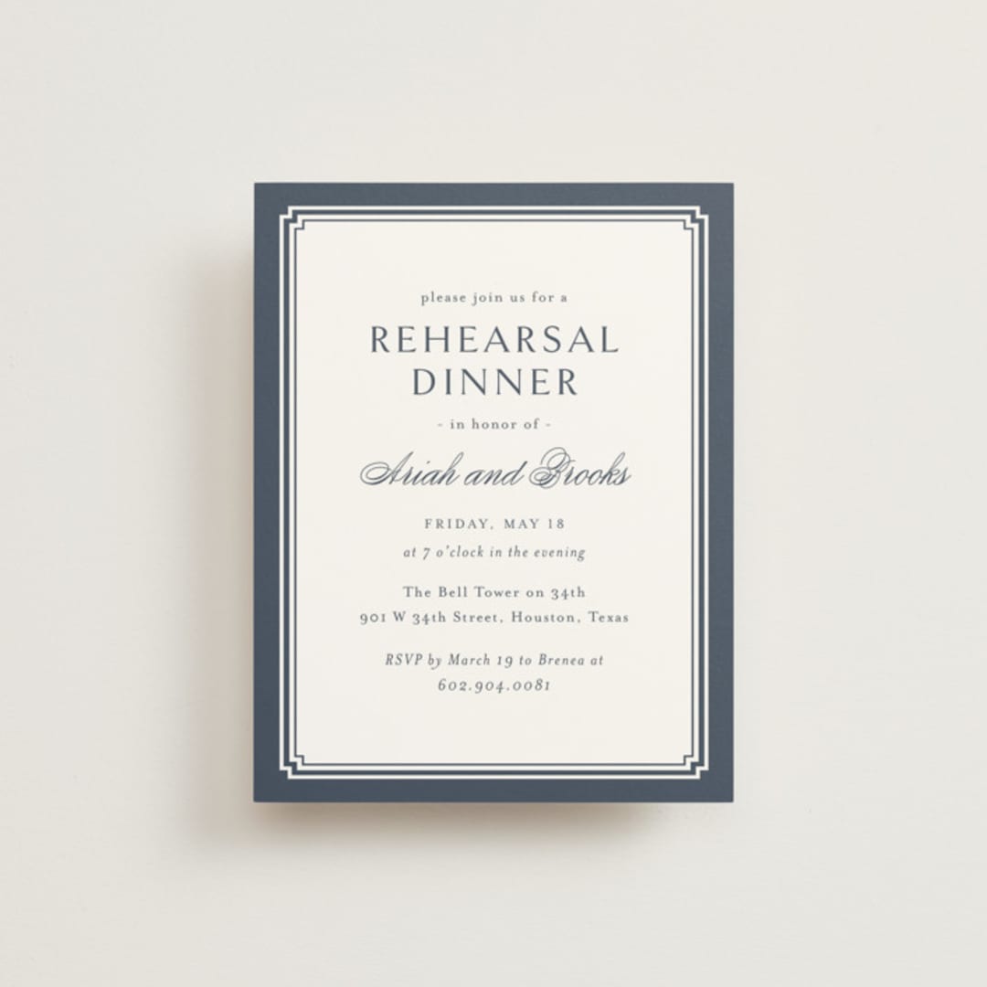 "Ariah" - Rehearsal Dinner Cards in French Blue by Jennifer Postorino - Front