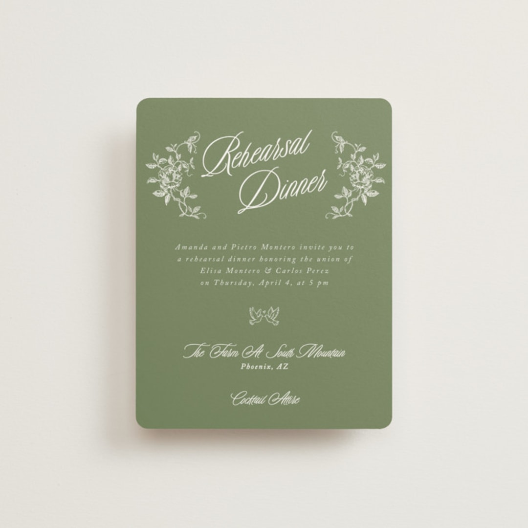 "Vintage Garden" - Rehearsal Dinner Cards in Forest by Sherley Ferreira - Front