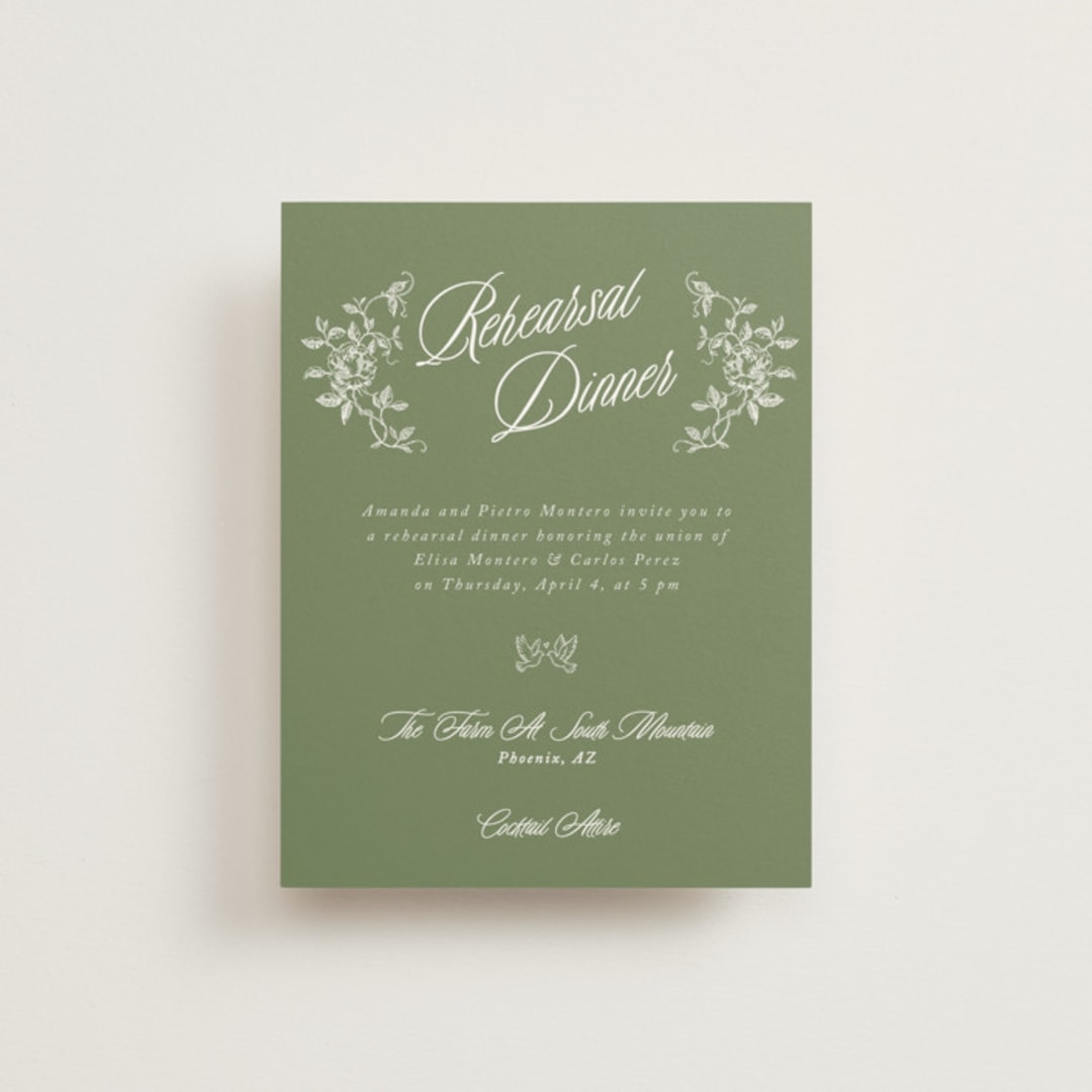 "Vintage Garden" - Rehearsal Dinner Cards in Forest by Sherley Ferreira - Front