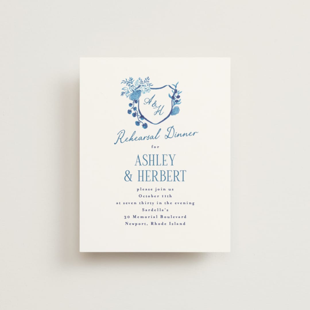 "Positano" - Rehearsal Dinner Cards in Cerulean by Tamara Hilje - Front