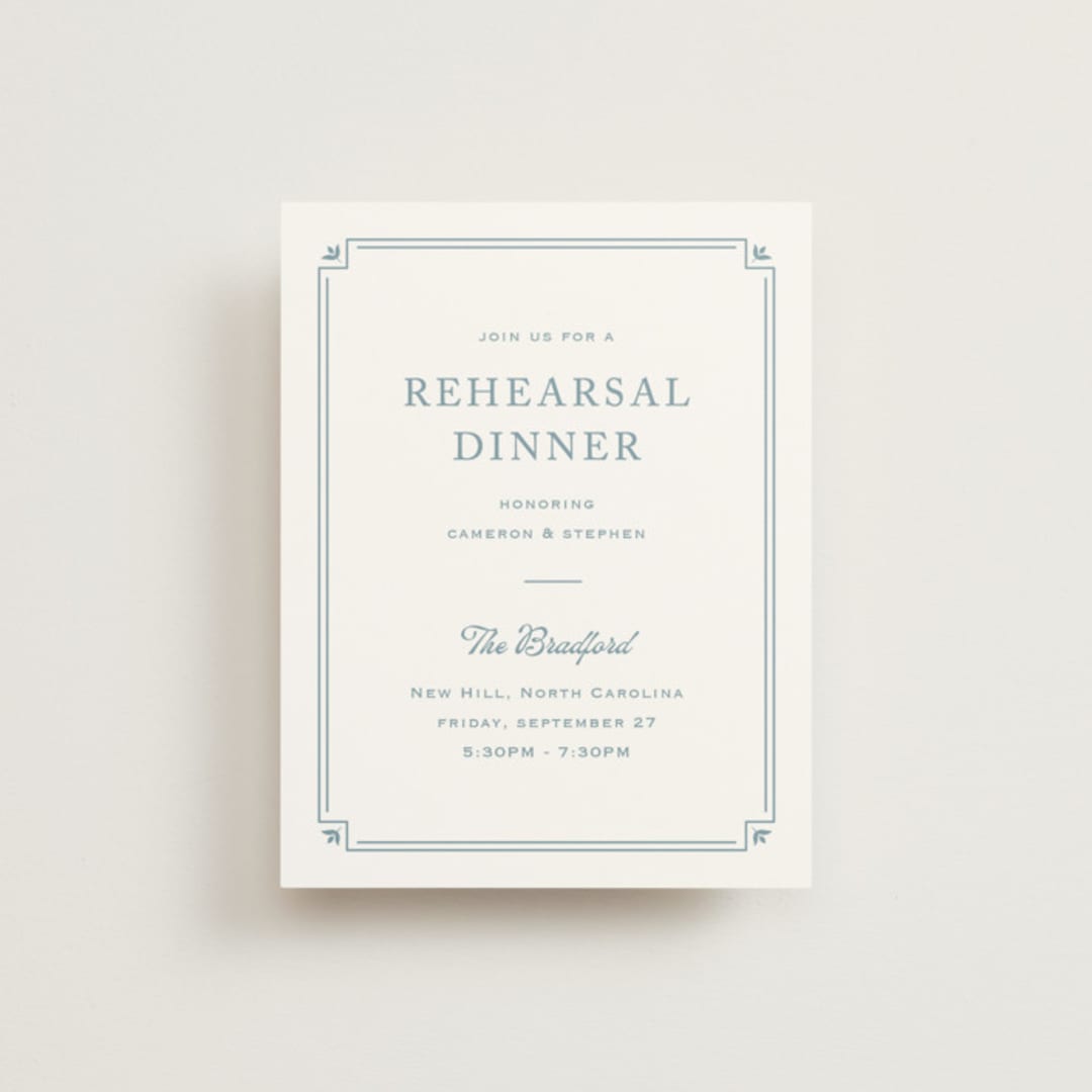 "Fleur Corner" - Rehearsal Dinner Cards in French Blue by Carolyn MacLaren - Front