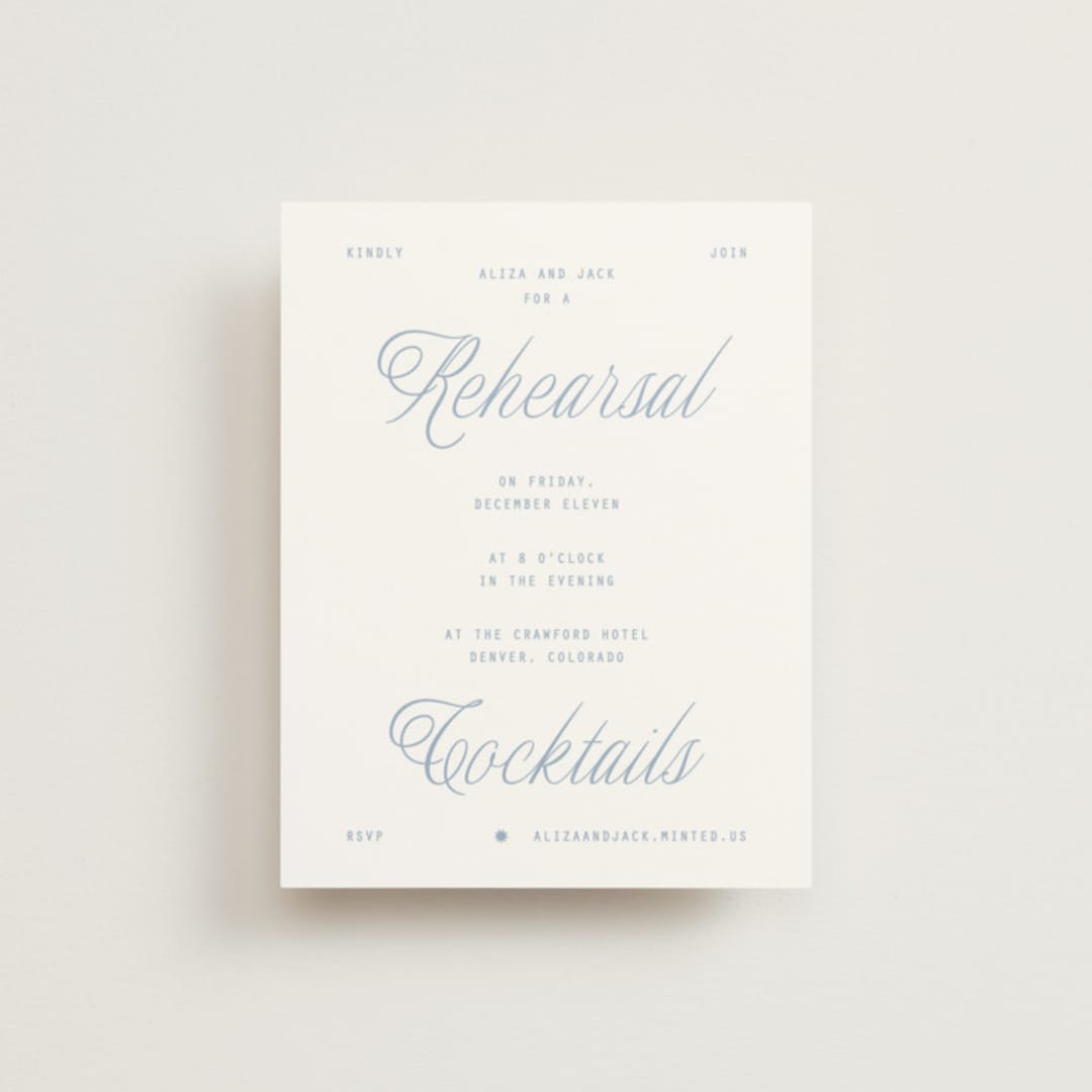 "Cheers" - Rehearsal Dinner Cards in Sky by Blustery August - Front