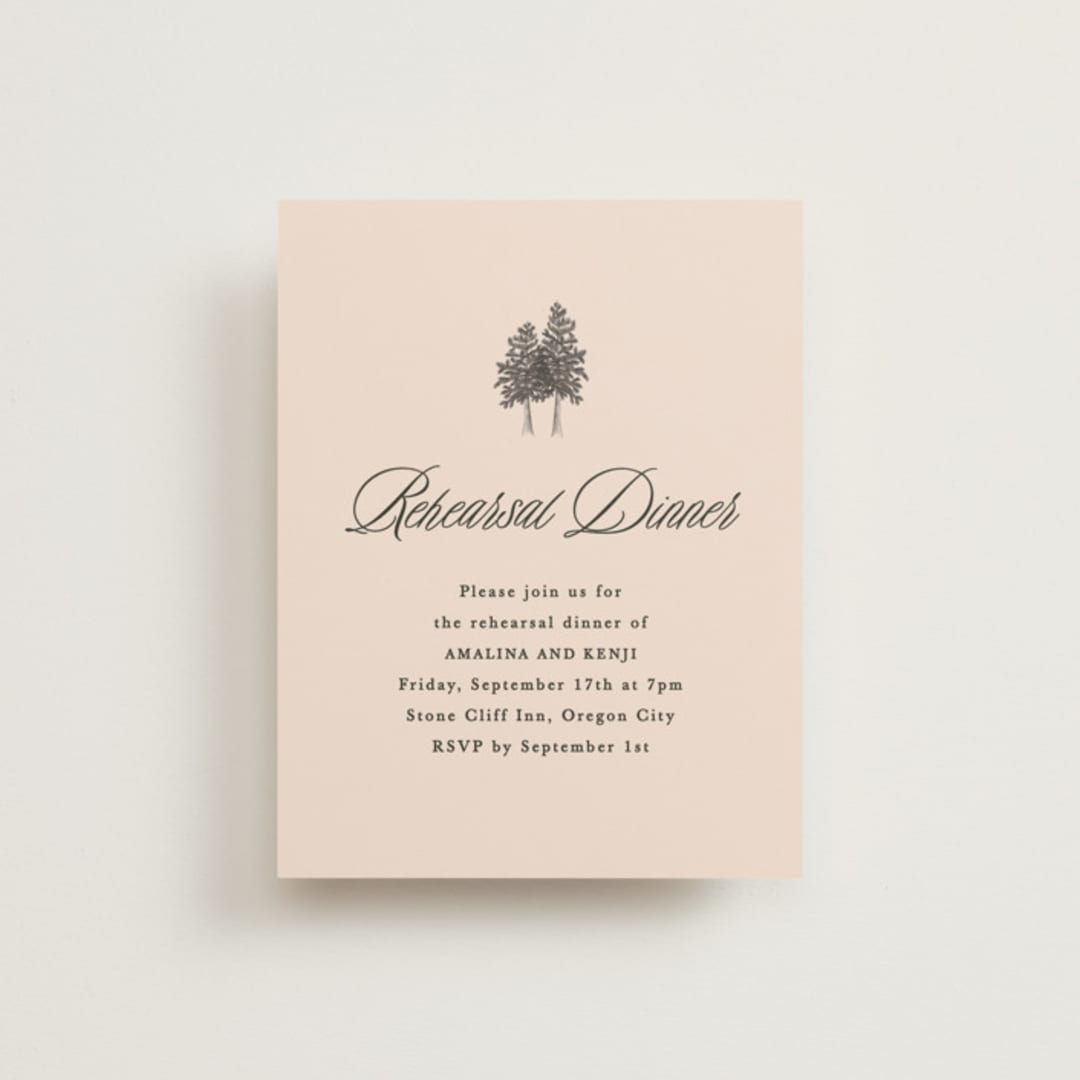 "Arboretum" - Rehearsal Dinner Cards in Almond by Morgan Kendall - Front