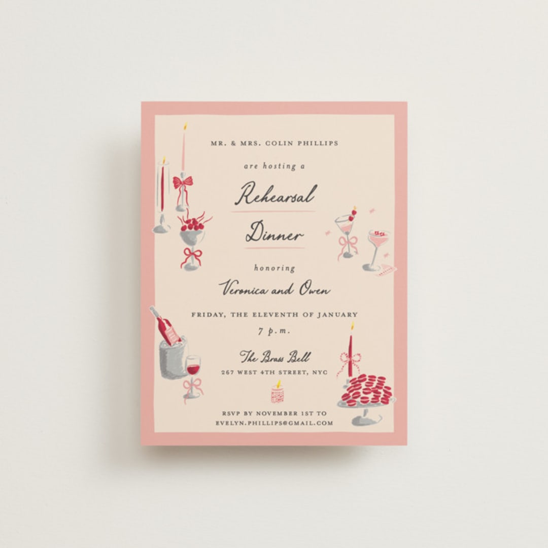 "Velvet Cherry" - Rehearsal Dinner Cards in Cherry by Sarah Rosenthal - Front