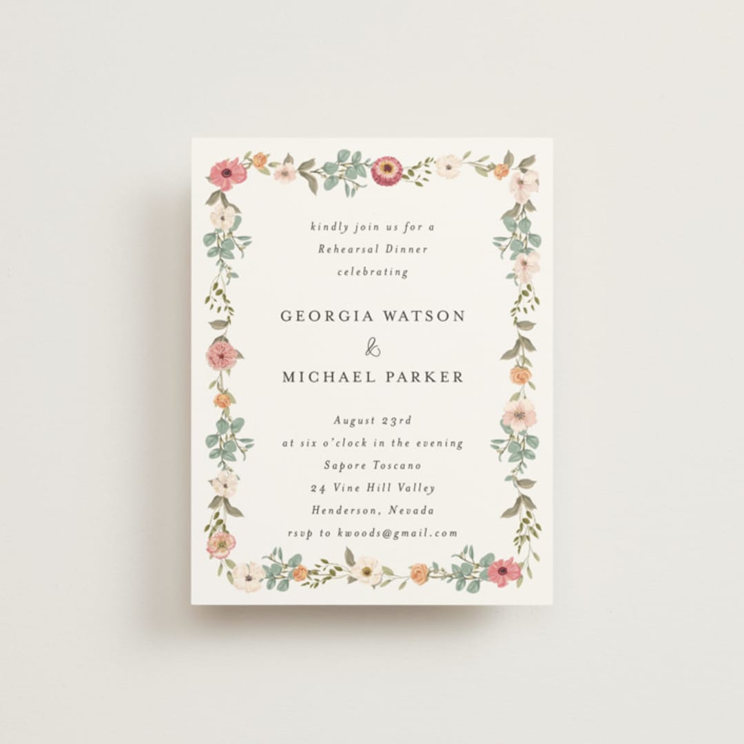 "Cherished" - Rehearsal Dinner Cards in Sunset by Susan Moyal - Front