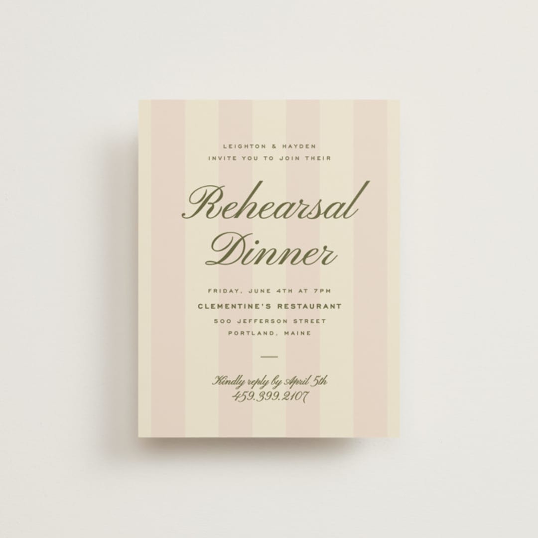 "hayden" - Rehearsal Dinner Cards in Blush by Ellen Schlegelmilch - Front