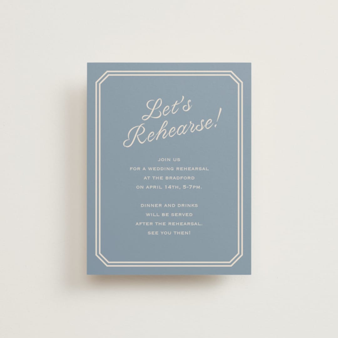 "Bevel Monogram" - Rehearsal Dinner Cards in French Blue by Carolyn MacLaren - Front