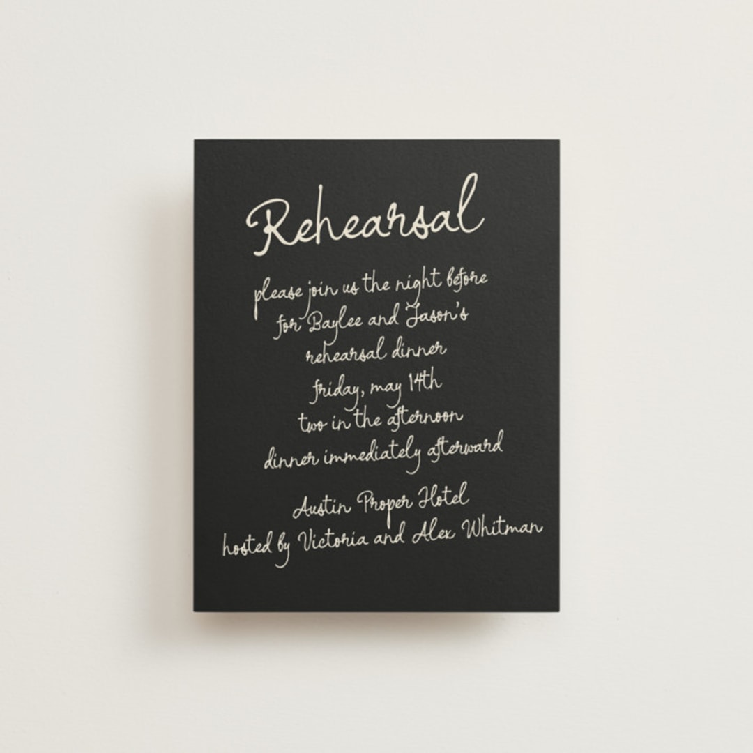 "Inkwoven" - Rehearsal Dinner Cards in Tuxedo by Jelena Vuletic - Front