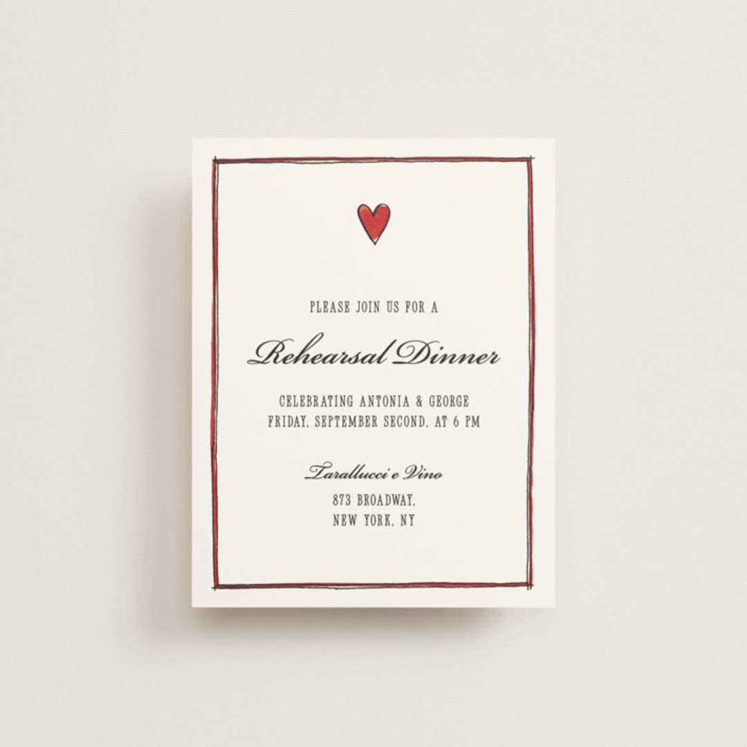 "Two Hearts" - Rehearsal Dinner Cards in Lily by Pati Cascino - Front