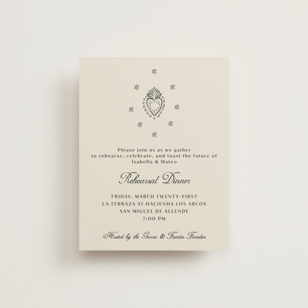 "Milagro" - Rehearsal Dinner Cards in Ivory by Ani Somi - Front