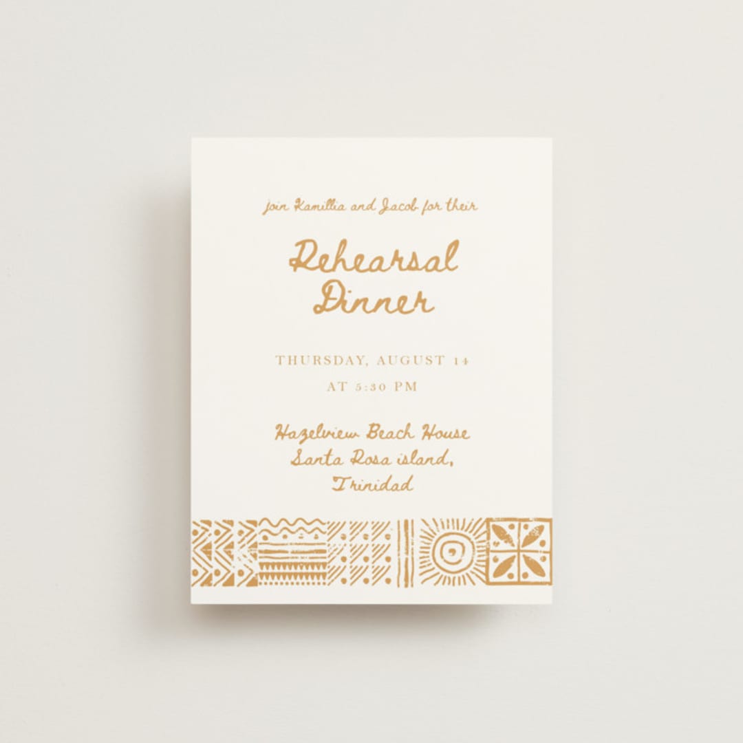 "Tribal Rythm" - Rehearsal Dinner Cards in Amber by Selima Akhter - Front