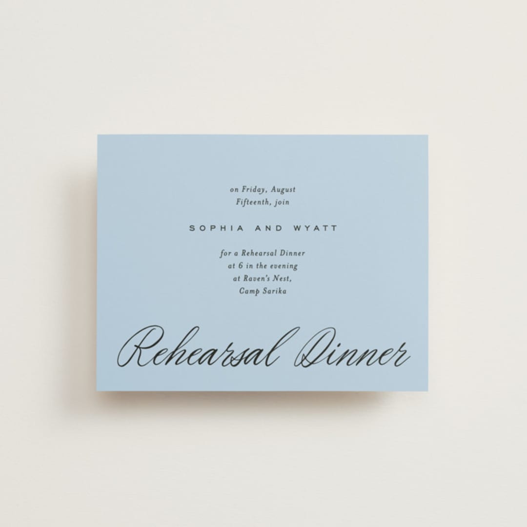 "Tarte Tatin" - Rehearsal Dinner Cards in Sky by Blustery August - Front