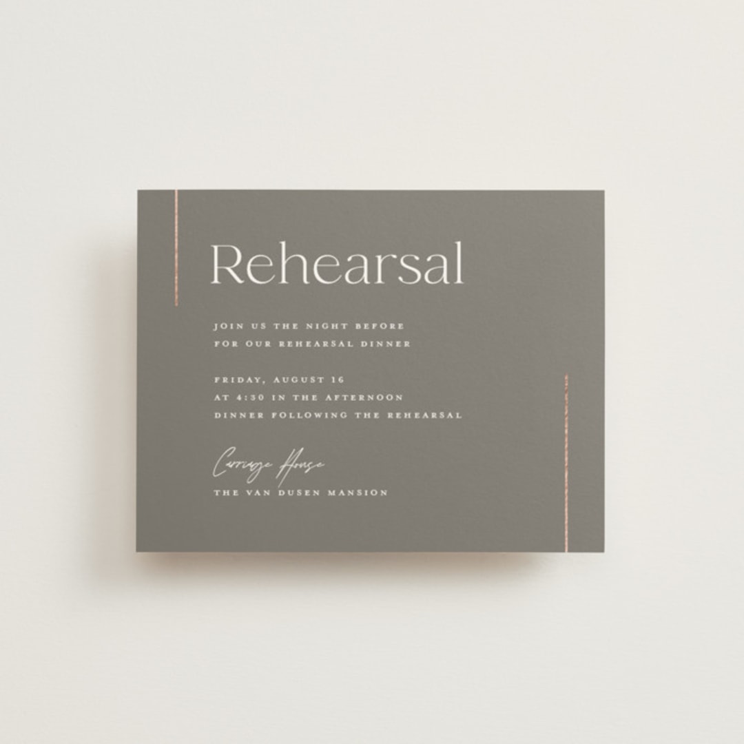 "Simple Lines" - Foil-Pressed Rehearsal Dinner Cards in Snow by Michelle Taylor - Front