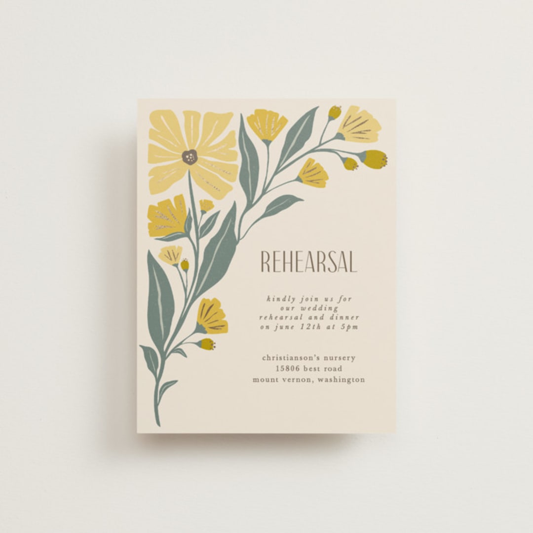 "storybook garden" - Foil-Pressed Rehearsal Dinner Cards in Buttercup by Karidy Walker - Front