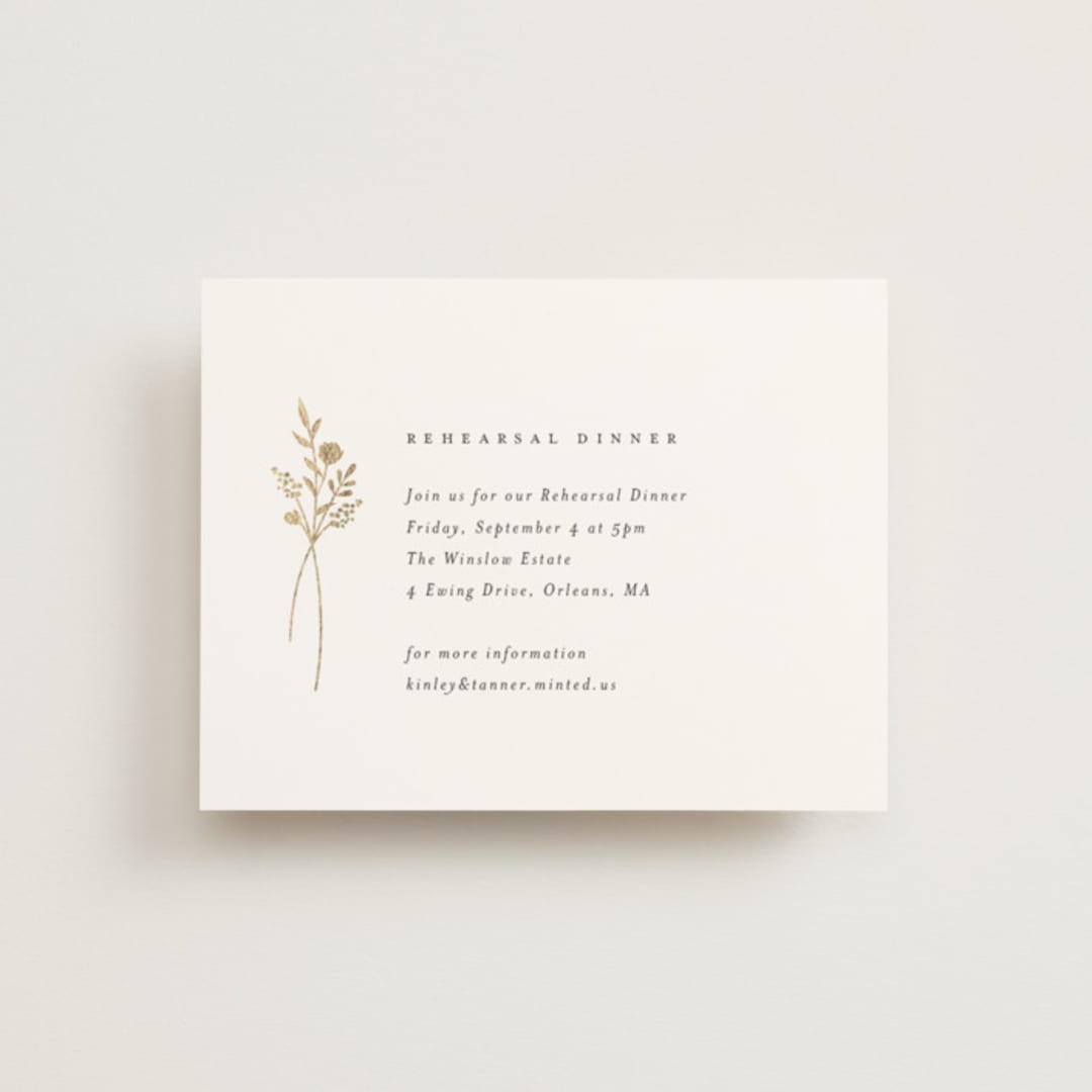 "Wildflower" - Foil-Pressed Rehearsal Dinner Cards in Cotton by Jennifer Postorino - Front