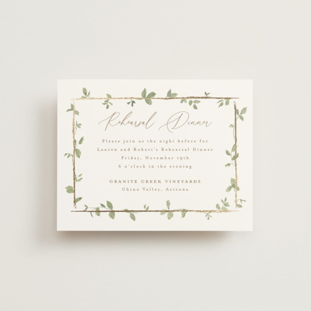 "Canopy" - Foil-Pressed Rehearsal Dinner Cards in Ivy by Everett Paper Goods - Front