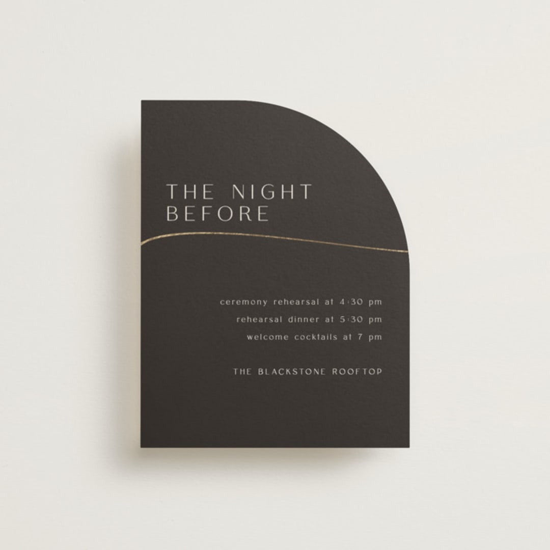 "gathering" - Foil-Pressed Rehearsal Dinner Cards in Smoke by Olivia Raufman - Front