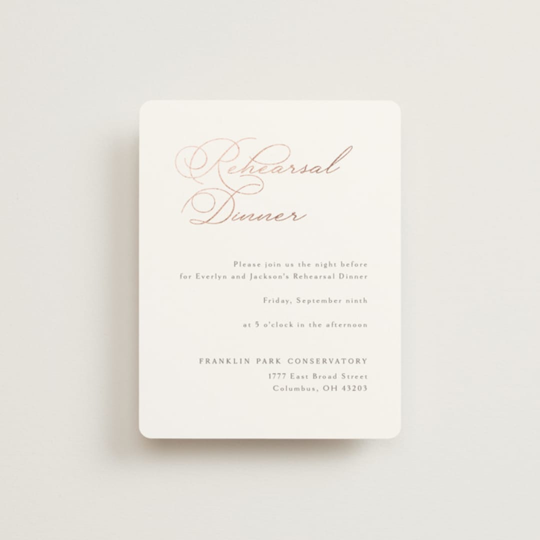 "Eternal" - Foil-Pressed Rehearsal Dinner Cards in Snow by Kaydi Bishop - Front