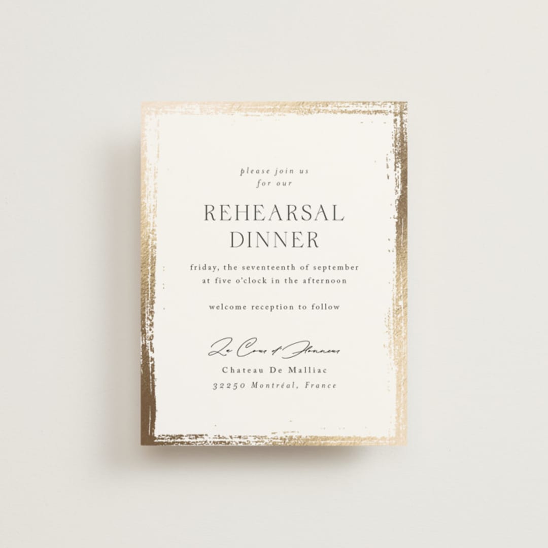 "Brushed Edge" - Foil-Pressed Rehearsal Dinner Cards in Silk by Kelly Schmidt - Front