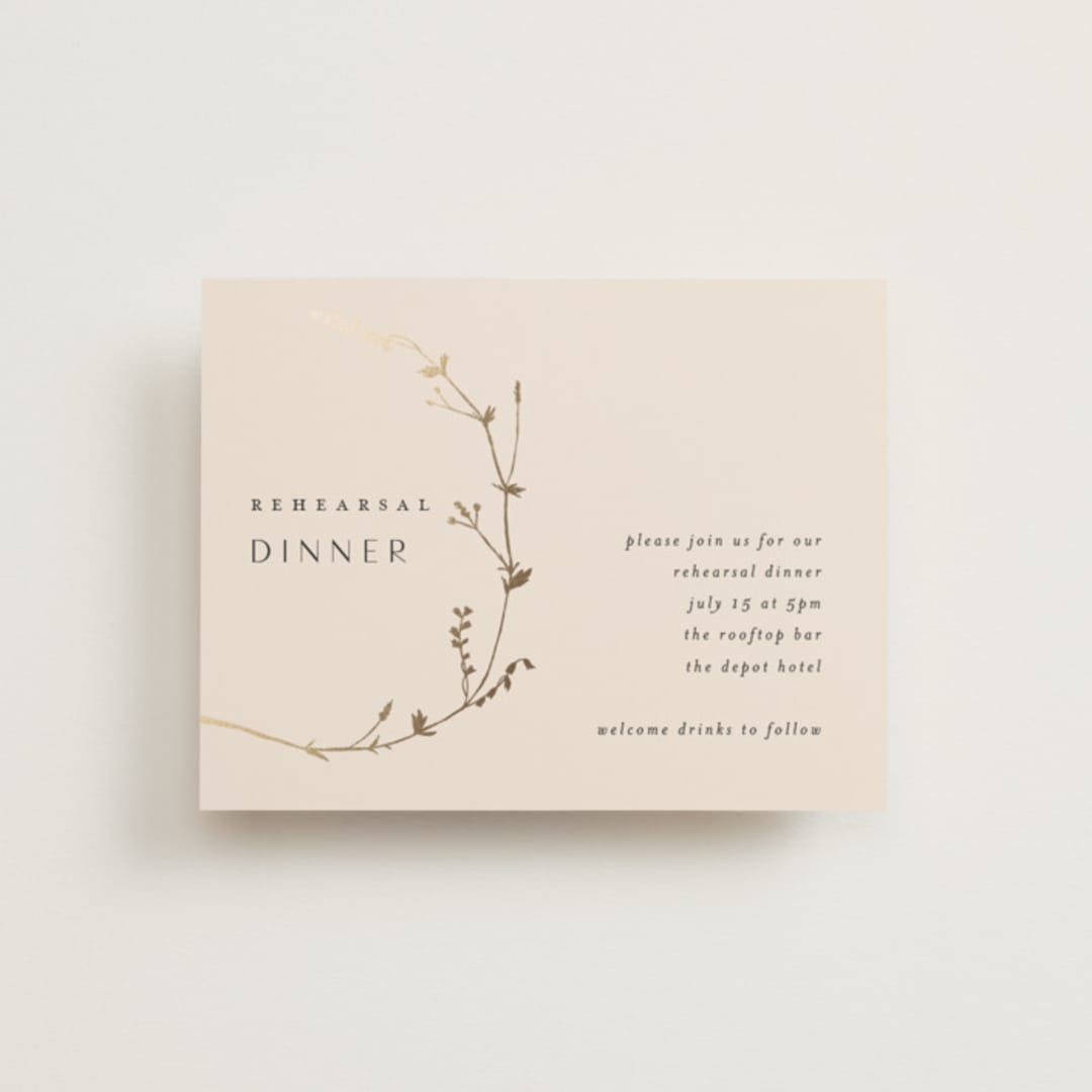 "Vine Wrap" - Foil-Pressed Rehearsal Dinner Cards in Cotton by Amy Kross - Front
