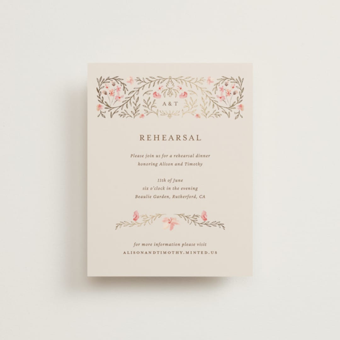 "Victorian" - Foil-Pressed Rehearsal Dinner Cards in Versailles by Claudia Orengo - Front