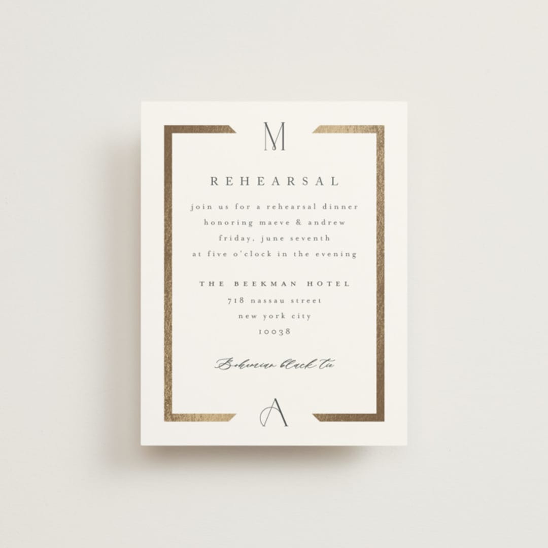 "Chisel" - Foil-Pressed Rehearsal Dinner Cards in Quartz by Kristie Kern - Front